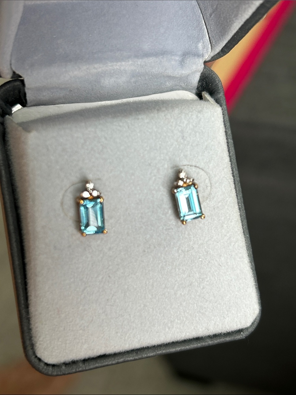 Aquamarine Emerald-Cut Stud Earrings 10k